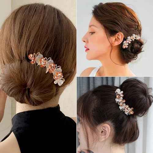 4 PCS Flower Rhinestones Hair Combs Accessories Wedding Crystal Opal Hair Side Combs Long Teeth Slide Hairpins Barrettes Clips Butterfly Hair Accessories for Women