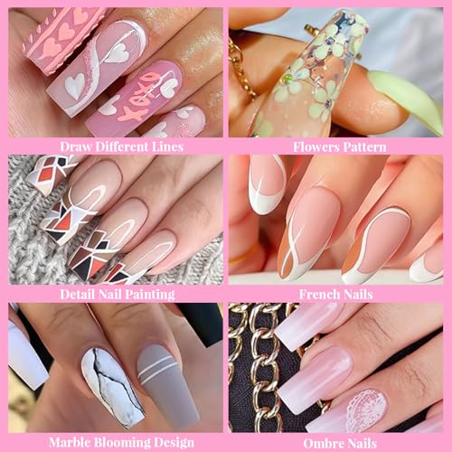 Nail Art Liner Brushes, Nail Art Tools with Striping Nail Art Brushes for Long Lines, Thin Details, Fine Drawing. 5Pcs, Size 5/8/11/15/20mm Striper Brushes Set Christmas Gift for Women