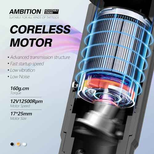 Ambition Sally Wireless Permanent Makeup Machine with 5 Strokes Length 2.0mm-3.5mm Rotary Tattoo Gun Cartridge Pen with 1000mAh LED Digital Display Coreless Motor For Eyebrow Eyeliner Lips SMP