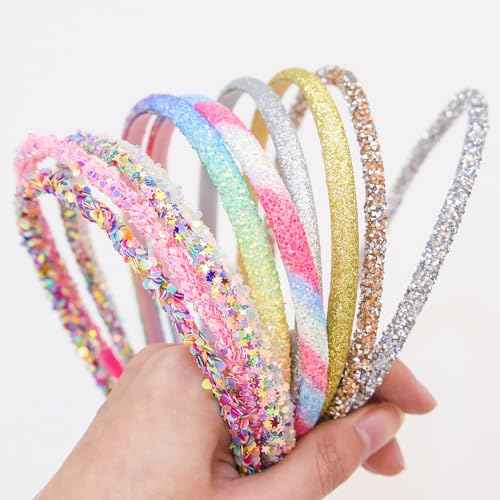 10PCS Glitter Headbands for Girls Rainbow Headbands Toddlers Kids Thin Sparkle Hair Band for Birthday Party Hair Accessories