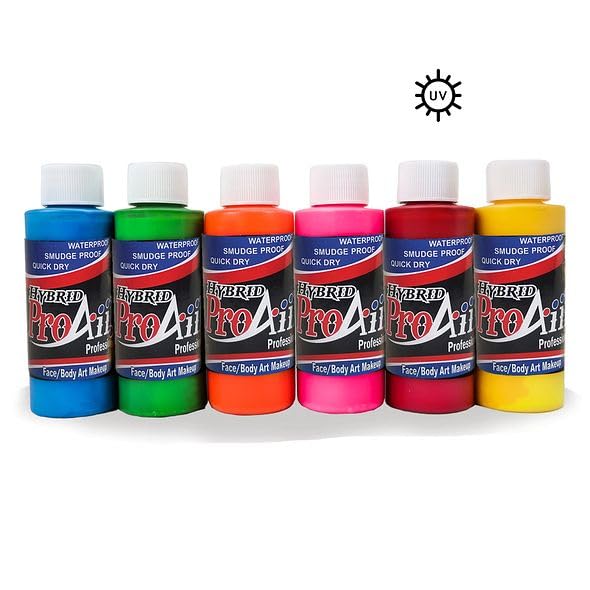 ProAiir Face and Body Painting Makeup - Set of 6 Atomic UV Colors - 2.1 oz (60ml)