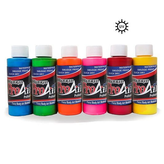 ProAiir Face and Body Painting Makeup - Set of 6 Atomic UV Colors - 2.1 oz (60ml)