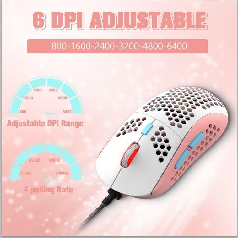 ZIYOU LANG Wired RGB Gaming Mouse,65G Lightweight Honeycomb Ultralight Mouse with High Precision Sensor 6400DPI,6 Button Programmable USB Gaming Mice,Precise Registration for PC Gamers Xbox PS4 Users