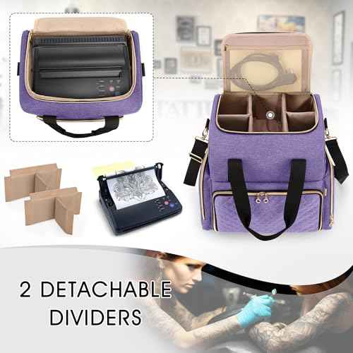 LUXJA Large Tattoo Travel Case with 3 Removable Pouches, Tattoo Supplies Organizer for Tattoo Stencil Printer and Tattoo Kit, Purple