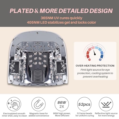52 Beads Professional Nail Lamp,Cordless LED UV Light for Gel Nails,Electroplated Mirror-Finish Inner Wall and Base Plate,Rechargeable 18000 mAh Battery,84W High Power (Holographic Silver)?