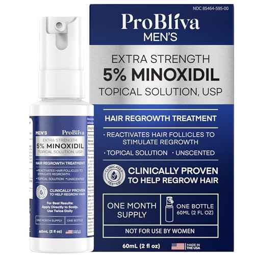ProBliva 5% Minoxidil for Men Spray: Extra Strength 5% Minoxidil Topical Hair Growth Treatment - Clinically Proven Solution for Hair Loss & Thinning - Made in USA (2 Fl Oz (Pack of 1))