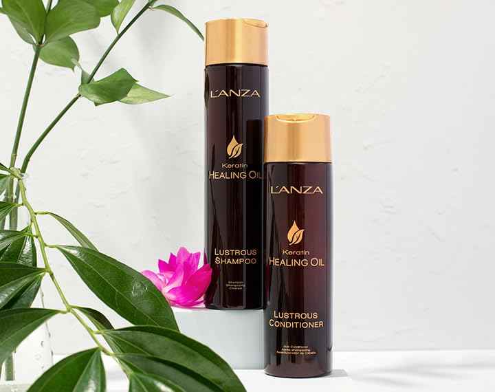 L'ANZA Keratin Healing Oil Trio Hair Kit, Restorative Lustrous Shampoo, Conditioner & Keratin Oil Treatment Serum in a Gift Box, Luxury Hair Care Kit For Dry, Damaged Locks (10.1/8.5/3.4 Fl Oz)