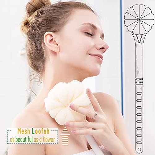 Shower Body Brush,Soft Bristles and Beautiful Pumpkin Loofah 14¡± Long Handle Back Scrubber Bath Mesh Sponge for Skin Exfoliating Bath,Massage Bristles Suitable for Wet or Dry,Men and Women (Grey)