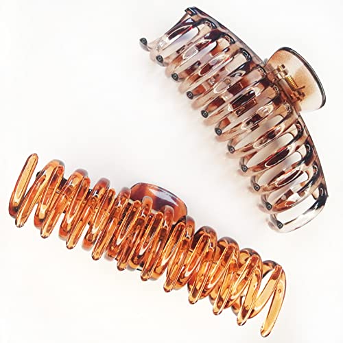 5.5 Inches Extra Large Hair Clips for Long Thick Hair Women¡¯s Jumbo Hair Claw Clips 2 Counts in Set Hair Accessories (light leopard and coffee leopard)