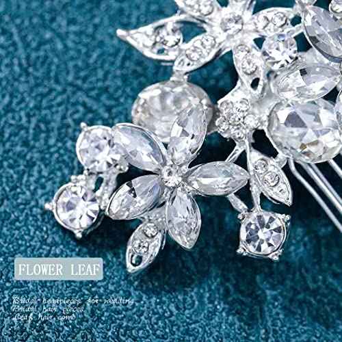 Foyte Crystal Bride Wedding Hair Comb Silver Flower Bridal Headpieces Leaf Hair Pieces Rhinestone Bridesmaid Side Combs Hair Accessories for Women (crystal silver)