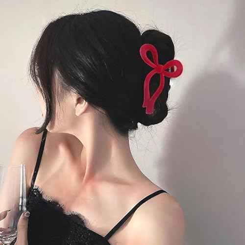 Velvet Hair Claw Clips for Women - Large Non-slip Clips for Thick and Thin Hair - Red Autumn Winter Style
