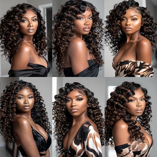 BilltiiWW P1B/30 Bundles Loose Deep Wave Bundles Two Tone Black and Brown Loose Deep Curly Weave Brazilian Human Hair Wet and Wavy for Black Women 20 22 24 Inch