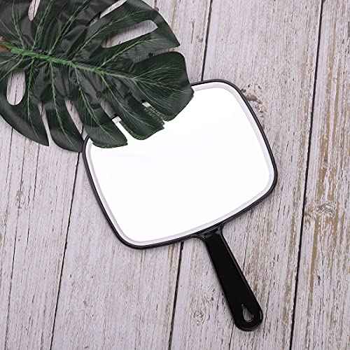 Large Wall Mount Hand Mirror with Handle, for Vanity Makeup Home Salon Travel Use (Square Black 10.3inx7.3in)