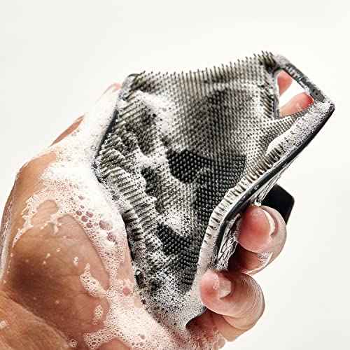 TOOLETRIES Body Scrubber & Hook - Premium Silicone Scrub for Cleaning, Exfoliating and Invigorating Your Skin - Shower Accessories - Durable & Long Lasting Body Wash Scrubber for Men - Charcol