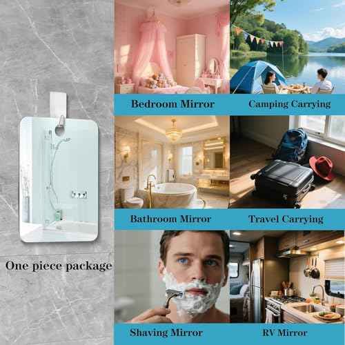 Shower Mirror Fogless for Shaving, No Fog Shaving Mirror, Anti-Fog Makeup Small Mirror Bathroom Accessories Travel Camping, Shatterproof Men's Woma Wall Hanging£¨Medium 7inx5in£©