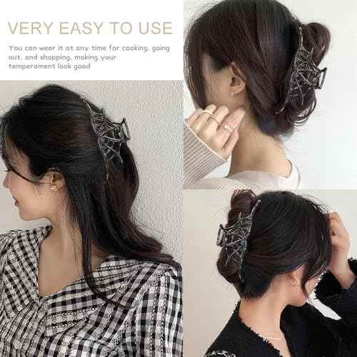 Metal Hair Clips with Spider Web Claw Design - Strong & Neutral Black Exquisite French Luxury Hair Accessories for Women and Girls, 1 Pack Large