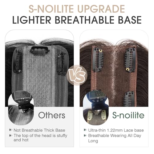 S-noilite Real Human Hair Toppers for Women - 100% Human Hair, 2.25"*6" Lace Silk Base, 10 inch Dark Chocolate Brown