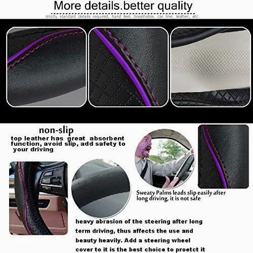 Gomass Car Steering Wheel Cover, Anti-Slip, Safety, Soft, Breathable, Heavy Duty, Thick, Full Surround, Sports Style (Black with Purple line)