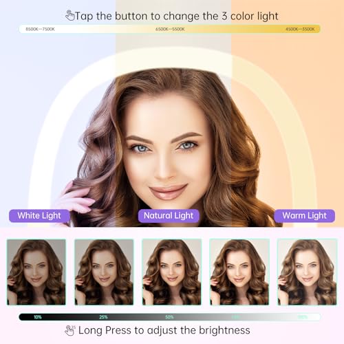 FUNTOUCH Rechargeable Wall Mounted Lighted Makeup Vanity Mirror, Double Sided 1X/7X Magnification, 3 Dimmable Light Settings, Extension Arm, Oval Frame, Ideal for Makeup