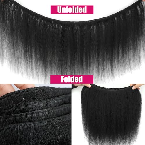 Kinky Straight Bundles Yaki Straight Bundles Human Hair 16 18 20 inch 12A 100% Unprocessed Virgin Full and Thick 3 Bundles, Silky Soft, No Shedding, No Smell, No Tangle