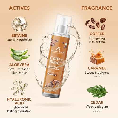 Botanic Hearth Coffee Bean Hair & Body Perfume Mist with Hyaluronic Acid ? Alcohol-Free Body Spray for Long Lasting Fragrance & Hydration ? Refreshing Coffee Scent, 3.4 fl oz / 100 ml