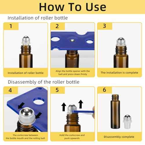 10ML Essential Oil Roller Bottles, 6 Pack Amber Oil Roller Bottles for Essential Oils, Roll on Bottle with Stainless Steel Balls(6 Labels, Opener, Funnel, Dropper Included)