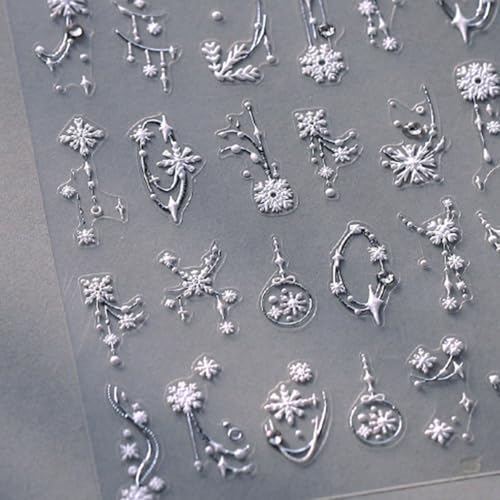 5D Embossed Snowflake Nail Art Stickers Decals Christmas Snowflake Nail Stickers Winter Self Adhesive Nail Decals Xmas Nail Art Decoration Supplies for Women Girls