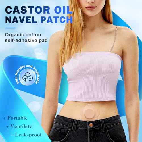 Castor Oil Patches, Castor Oil Pack Wraps Disposable Organic Cotton Self-Adhesive Pads for Belly Button, Anti Leakage Design, Breathable & Portable, No Wash -50pcs