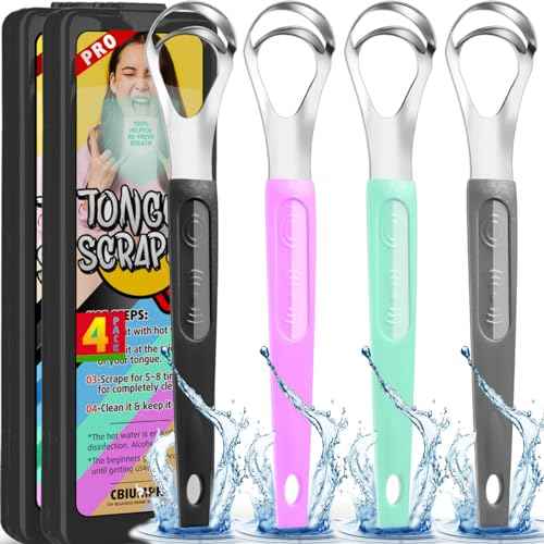 Cbiumpro 4-Pack Tongue Scraper for Kids & Adults, Stainless Steel Tongue Cleaner with Travel Case, Reduce Bad Breath