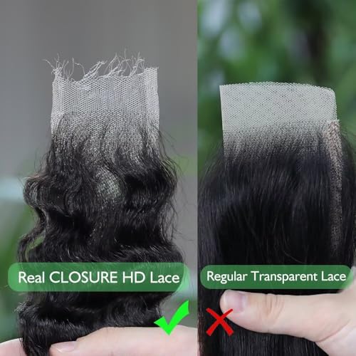 Burmese Curly Clousre Human Hair 5x5 Hd Lace Closure 12a Brazilian Raw Human Hair Pre Plucked With Baby Hair Invisible Ultra-Thin Hd Lace Single Knot Closure Nature Black 14 Inches