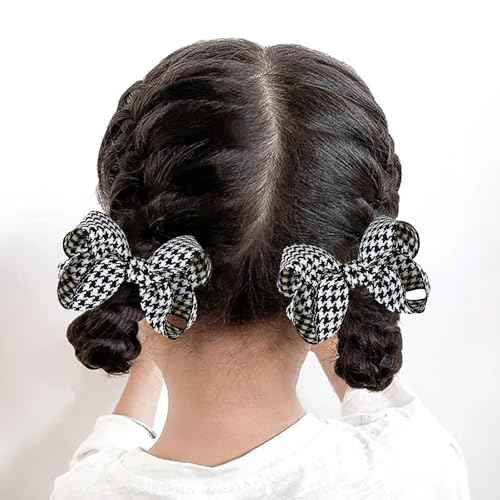 Black Plaid Hair Bow Clips for Women, Houndstooth Big Bows Clip Pigtail Barrettes for Girls, Christmas Valentine Xmas Party Hairpins, Cute Accessories for Hair Styling 2Pcs