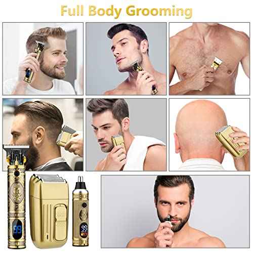 Professional Hair Trimmer for Men,Hair Clippers Nose Hair Trimmer Shaver Set,Cordless Barber Clippers,T-Blade Beard Trimmer Electric Shaver Razor for Men Haircutting Grooming Kit