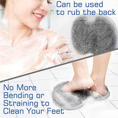 2PACK Shower Foot Scrubber Mat Back Washer Back Exfoliating Bath Wash Pad Wall Mounted Slip Suction Cups Foot Scrubber for Use in Shower Cups Foot Cleaner for Men and Women
