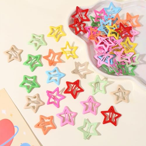 Star Hair Clips: 50PCS Non-Slip Metal Snap Barrettes - Colorful Y2K Star Hair Accessories