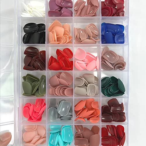 AddFavor 576pcs Short Press on Nails Full Cover Matte Fake Nails Solid Colors Acrylic Artificial False Nail Tips for Women Girls Nail Art Manicure