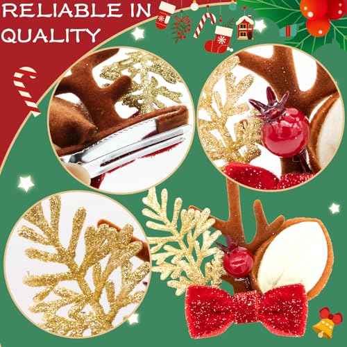 11 Pcs Christmas Hair Clips Cute Decorative Hair Accessories Christmas Hair Scrunchies Snowflake Plaid for Women Girls Cute Hairpin Antlers Bowknot Hat with A Bag