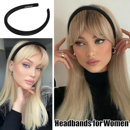 Headbands for Women, Black Womens Thick Silk Satin Super Soft & Comfortable Sponge Padded Headbands Hair Bands Hoops Accessories for Women Girls