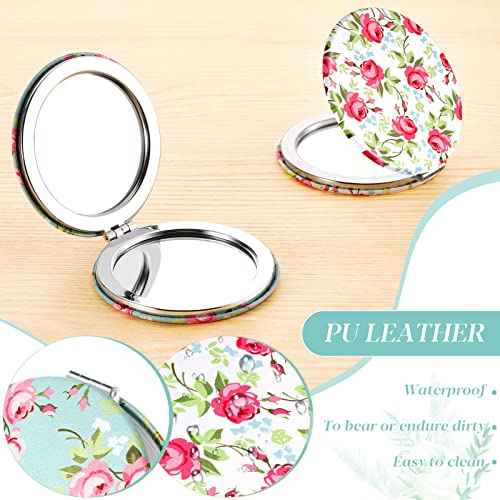 Vicenpal 6 Pieces Rose Pattern Pocket Mirrors for Women Small Mini Compact Mirror for Purse Magnifying Travel Makeup Portable Folding Small Looking Glass Gift for Students Teacher Friend