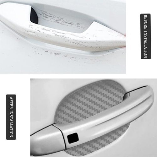 8PCS Car Door Handle Sticker, Carbon Fiber Anti-Scratches Car Door Cup Protector, Non-Marking Auto Door Handle Protective Film for All Cars (Silver/8 PCS)