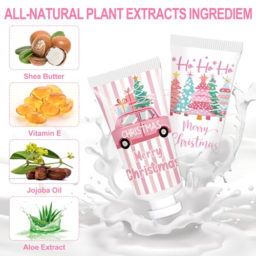 50 Pcs Christmas Hand Cream Set Christmas Hand Lotion Bulk Travel Size Winter Scented Hand Lotion for Women Mom Girls, Unique Christmas Stocking Stuffers (Pink)