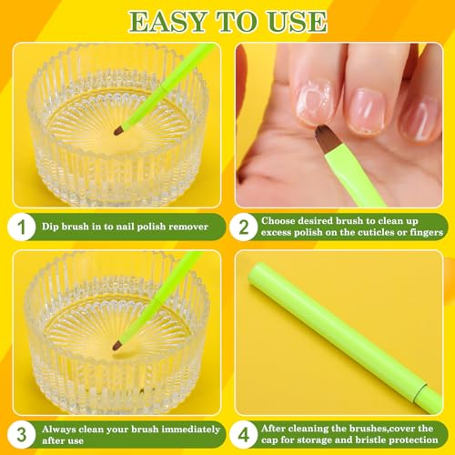 3PCS Nail Clean Up Brushes for OPI Nail Polish Remover, Brushes for Cleaning Polish Mistakes on the Cuticles, Acetone Resistant Nail Brush for Nail Art and Designs£¨Fluorescent Green £©
