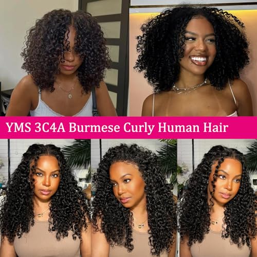 YMS 3C4A Burmese Curly Human Hair Transparent HD Lace Closure 18 Inch Unprocessed Burmese Raw Hair Real Human Hair 16A Natural Color Human Hair 5x5 Lace Closure