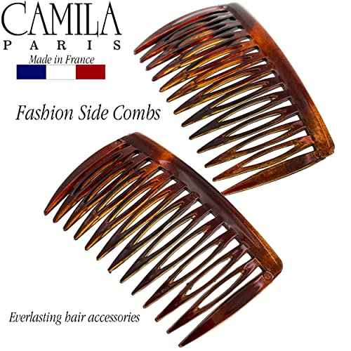Camila Paris AD825/2 French Hair Side Comb, Small, Curved Tortoise Shell French Twist Hair Combs Decorative, Strong Hold Hair Clips for Women Bun Chignon Up-Do Girls Hair Accessories, Made in France