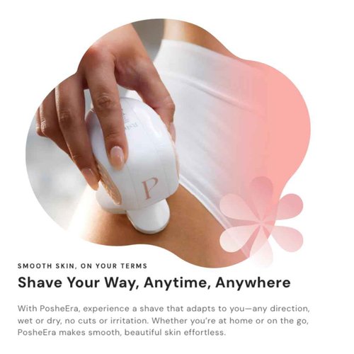PosheEra Self-Care Shave Kit | Friction-Fit Handle for Easy Reach & Comfort | 3 & 5 Petal Shave Heads | USB Charging | Smooth