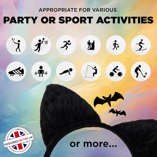 Halloween Cat Ears Headband ? Black Cat Ears Hair Accessory for Cosplay, Fancy Dress, Masquerade & Party Costumes (Soft Style)