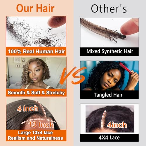 13x4 Honey Blonde Wig Human Hair #4/27 Highlight Ombre Lace Front Wig Human Hair 12 Inch Kinky Curly Bob Colored Wigs for Black Women 180% Density