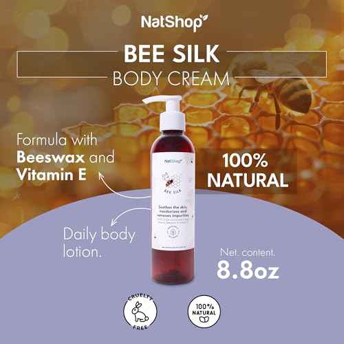 NatShop | Bee Silk Body Lotion With Olive Oil Beeswax And Vitamin E | 8.8oz Pump