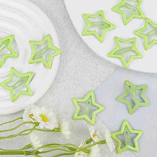 Star Hair Clips, Light Green, Small, Set of 10, Hair Accessories for Women and Girls, Y2K Fashion and Party, Non-slip Hollow Glitter Barrettes
