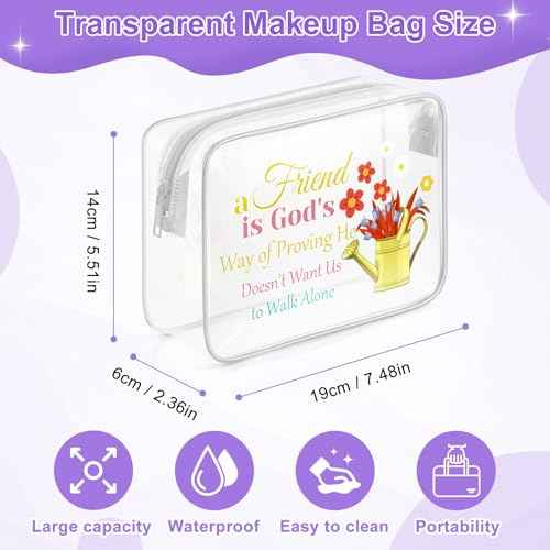 Sazuwu Christian Friendship Gifts for Women Clear Makeup Bag with Zipper Best Friend Christmas Gifts for Women Religious Cosmetic Travel Bag Organizer God Inspirational Friendship Gifts