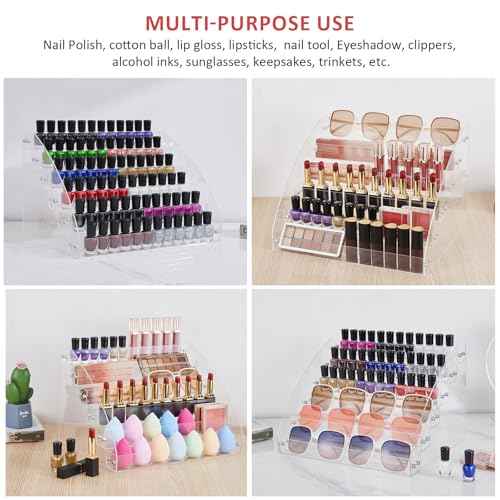 KINGROW Nail Polish Organizer Holder Rack 6 Layers Acrylic Display Rack Eyeglasses Shelf Essential Oils Ink Storage Holds Up to 96 (Fit 1-2oz Bottles)